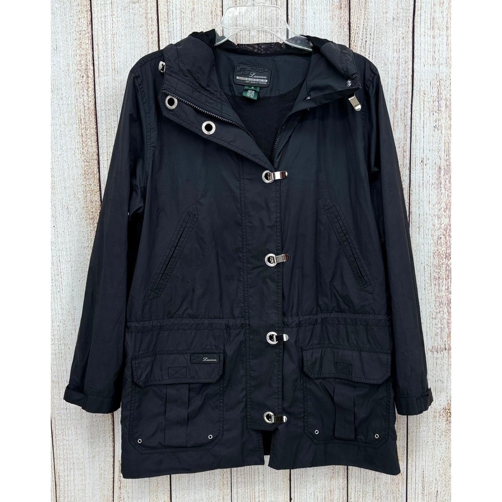 Lauren Ralph Lauren Hooded Jacket Size‎ Medium Black Nylon Windbreaker Zip Coat